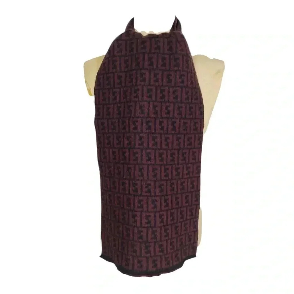 Fendi genuine vintage Maroon / Black Wool winter Scarf Scarves